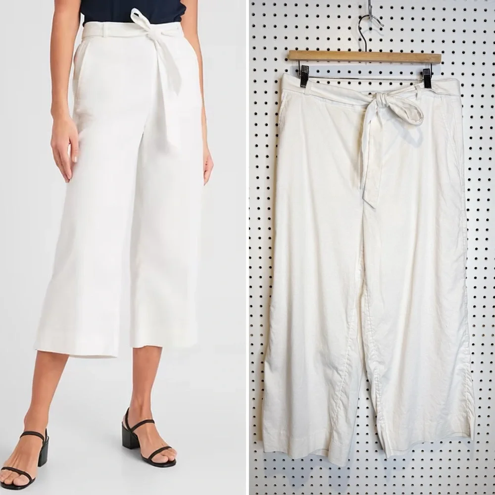 Banana‎ Republic | Rowan Wide-Leg Tie-Waist Linen Blend Crop Pant in White